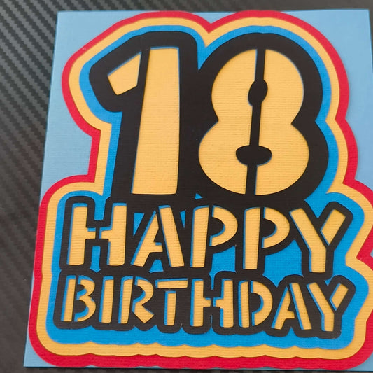 Colorful 18th birthday card featuring bold letters and vibrant design, perfect for celebrating a teen's milestone birthday.
