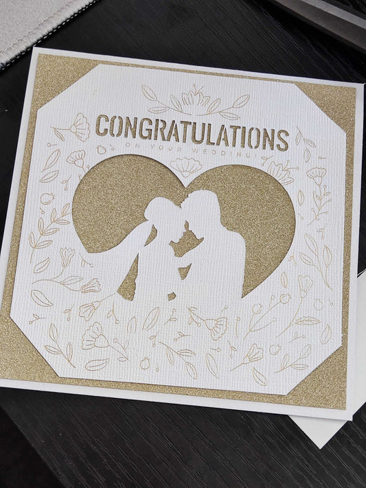 Gold Glitter Wedding Card, Handmade Luxury for Couple