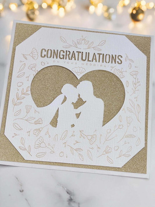 Gold Glitter Wedding Card, Handmade Luxury for Couple