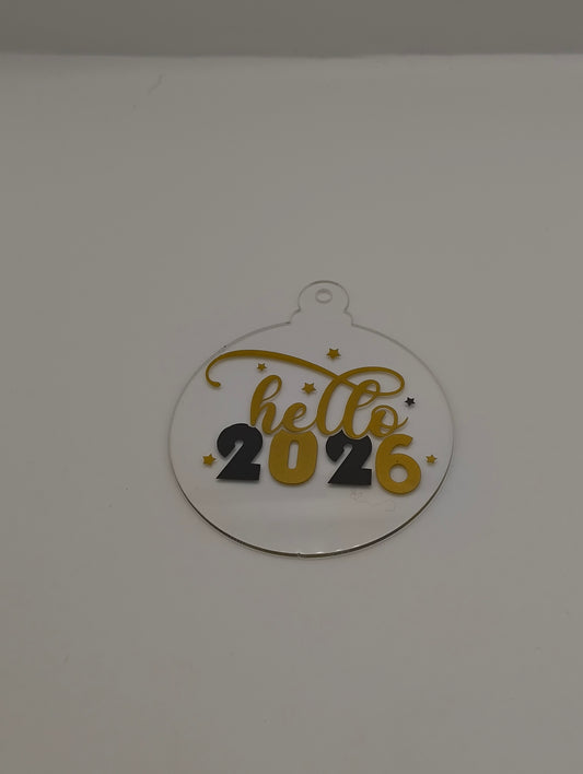 2026 New Year Bauble ornament with 'hello 2026' design, perfect for holiday decorations or gifting.
