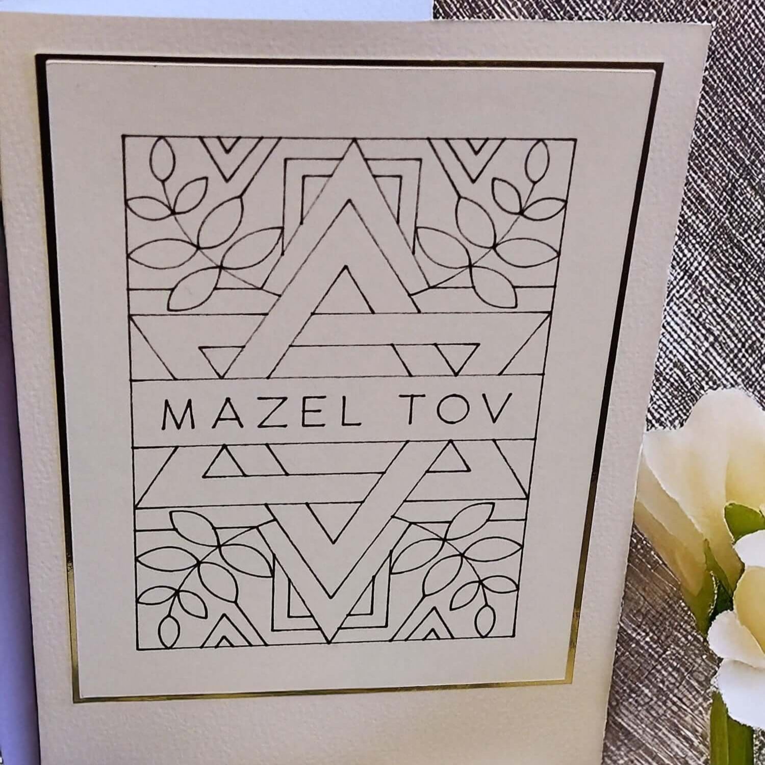 Handmade Mazel Tov card featuring a Star of David design, perfect for Jewish celebrations and heartfelt greetings.
