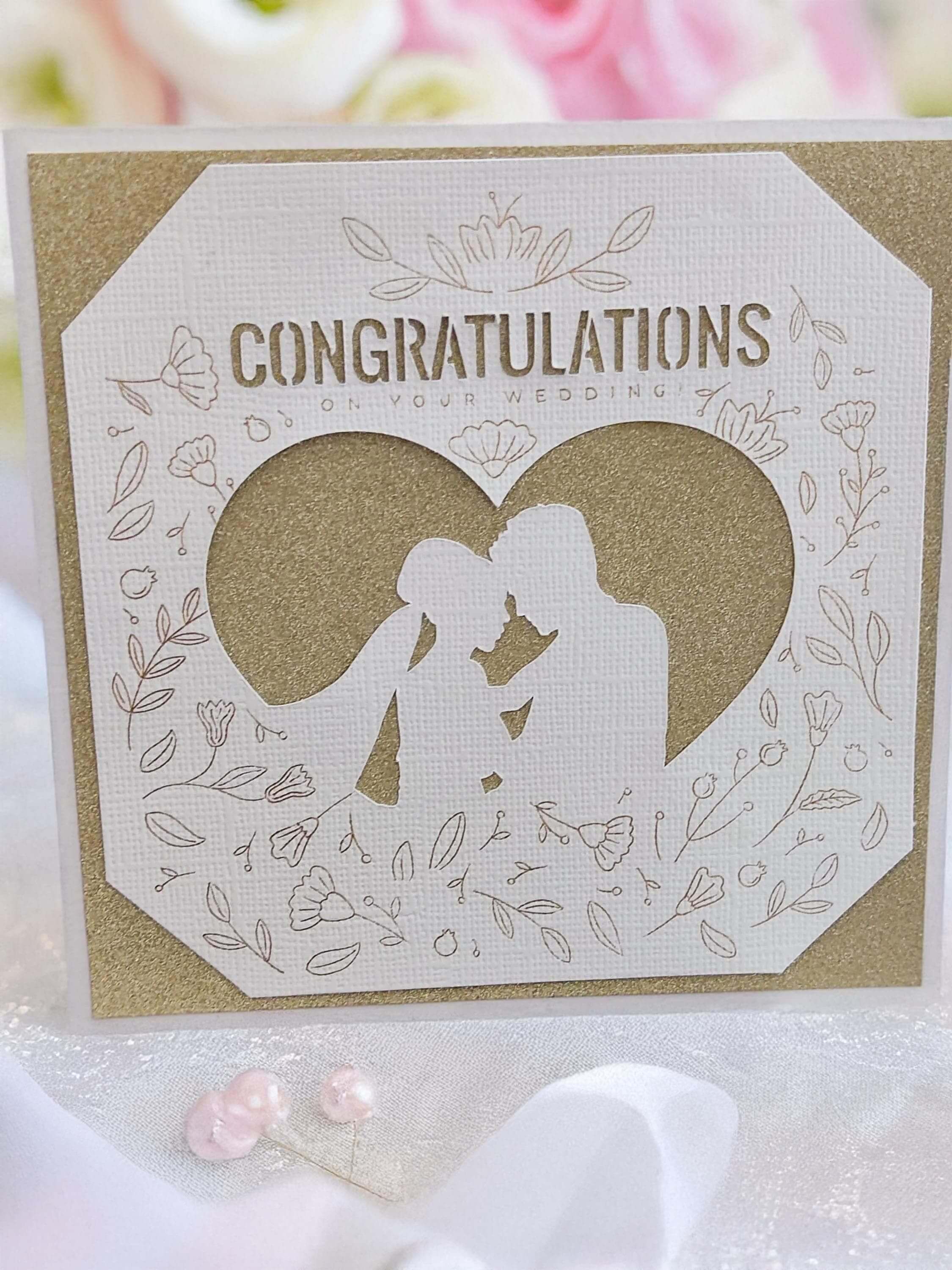 Gold Glitter Wedding Card, Handmade Luxury for Couple