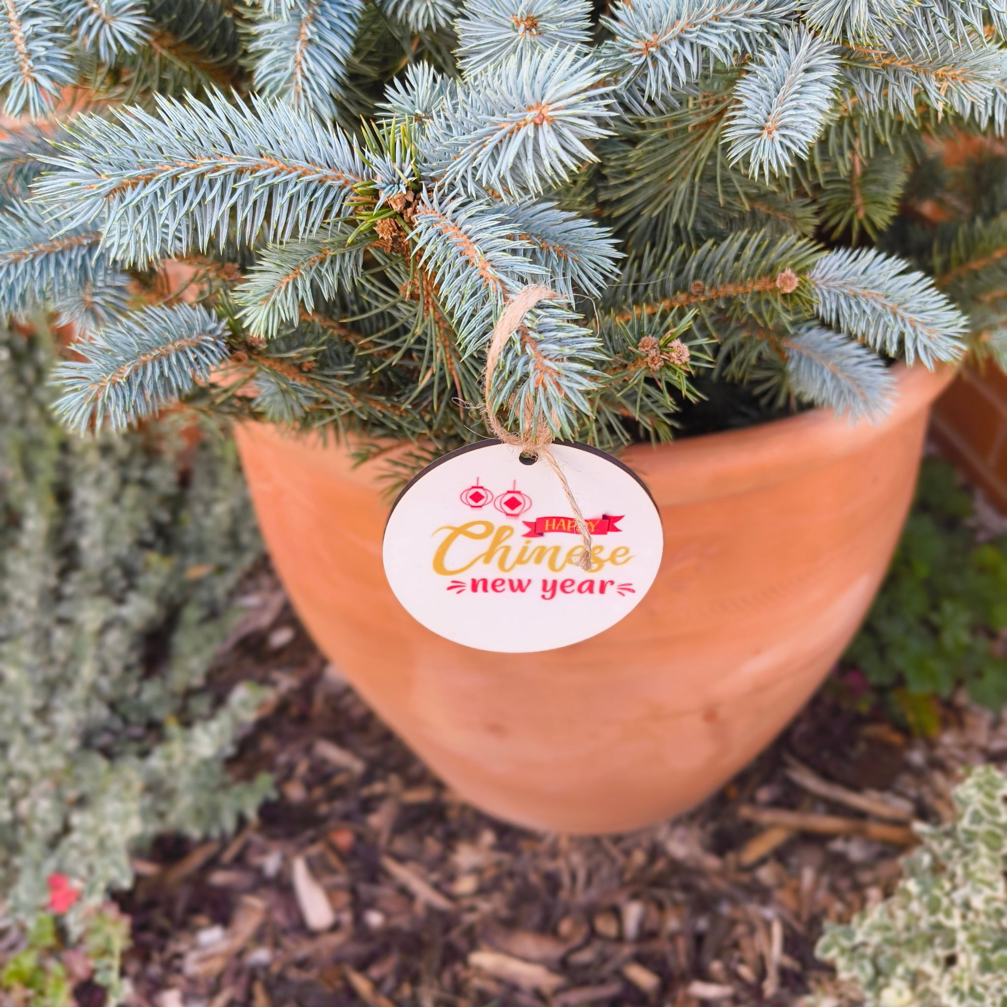 Happy Chinese New Year Ceramic Ornament - Red & Gold Decoration