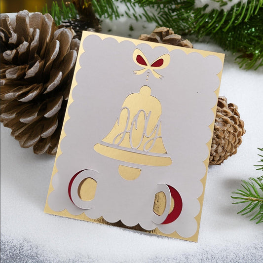 Handmade Christmas Money Holder Card with festive bell cut-out and gold foil accents, perfect for gifting cash or vouchers.