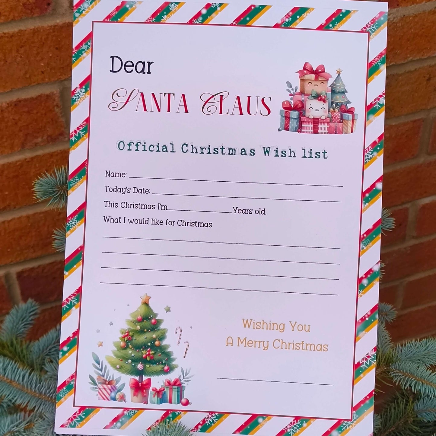 Personalised Christmas Eve box set wish list letter for Santa with festive design.