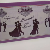 Vintage ballroom dance greeting card featuring silhouettes of couples with text 'You are the Diamond of the Season'.
