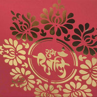 Close-up of personalised Diwali card showing intricate gold foil floral cutouts and 'Shubh Diwali' message on premium textured cardstock
