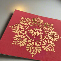 Elegant Diwali card in deep red with gold floral detailing and traditional 'Shubh Diwali' greeting, handcrafted for Festival of Lights celebrations
