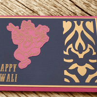Personalised Diwali Envelope with Ganesha design in gold and pink, featuring 'Happy Diwali' greeting.