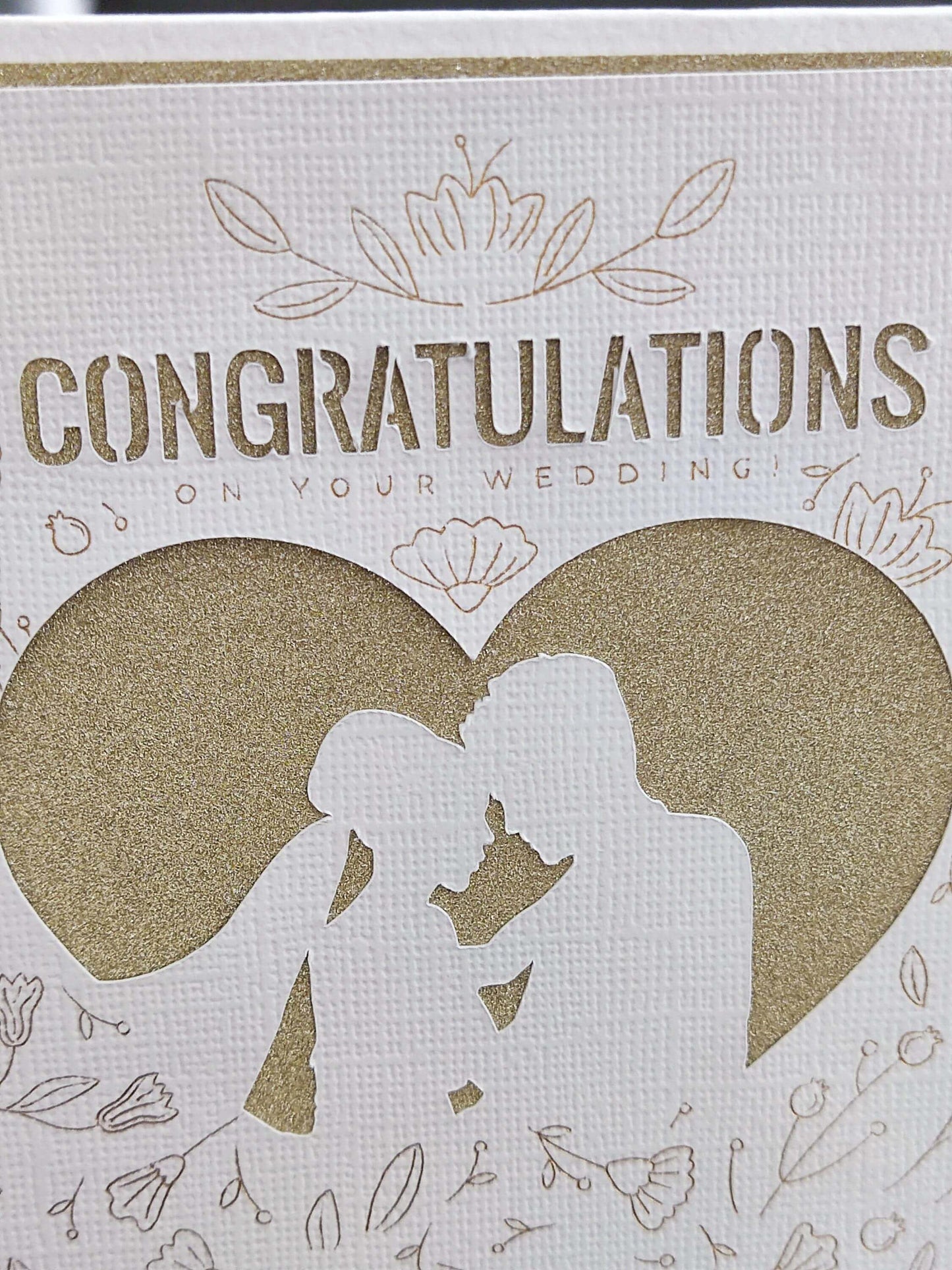Gold Glitter Wedding Card, Handmade Luxury for Couple