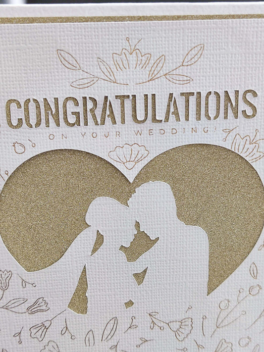 Gold Glitter Wedding Card, Handmade Luxury for Couple