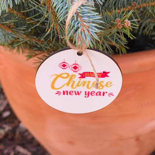 Happy Chinese New Year Ceramic Ornament - Red & Gold Decoration