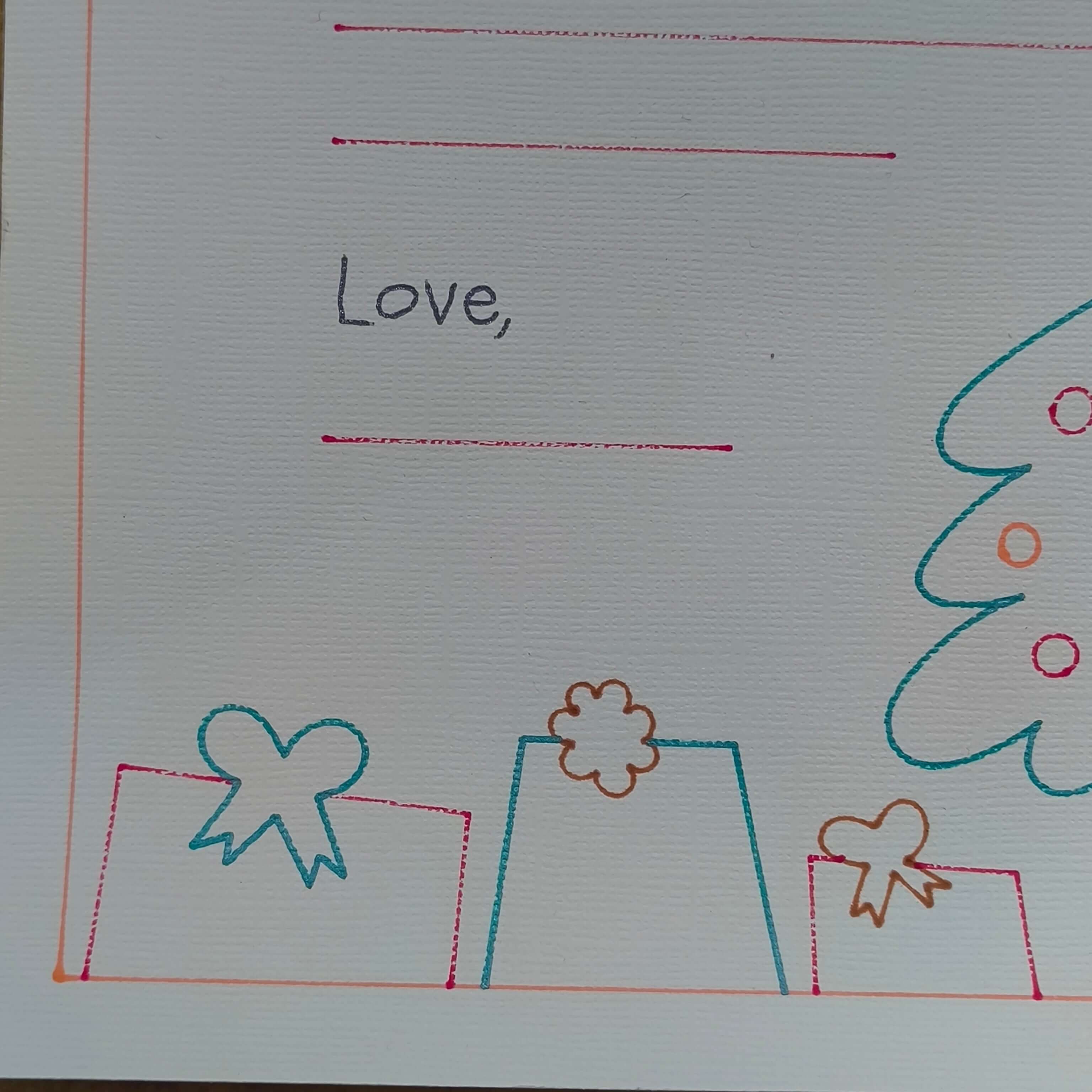 Personalised Father Christmas letter template featuring festive gifts and a Christmas tree design.