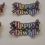 Pair of pastel “Happy Diwali” stickers with soft gradient colours and star accents displayed on a white background.