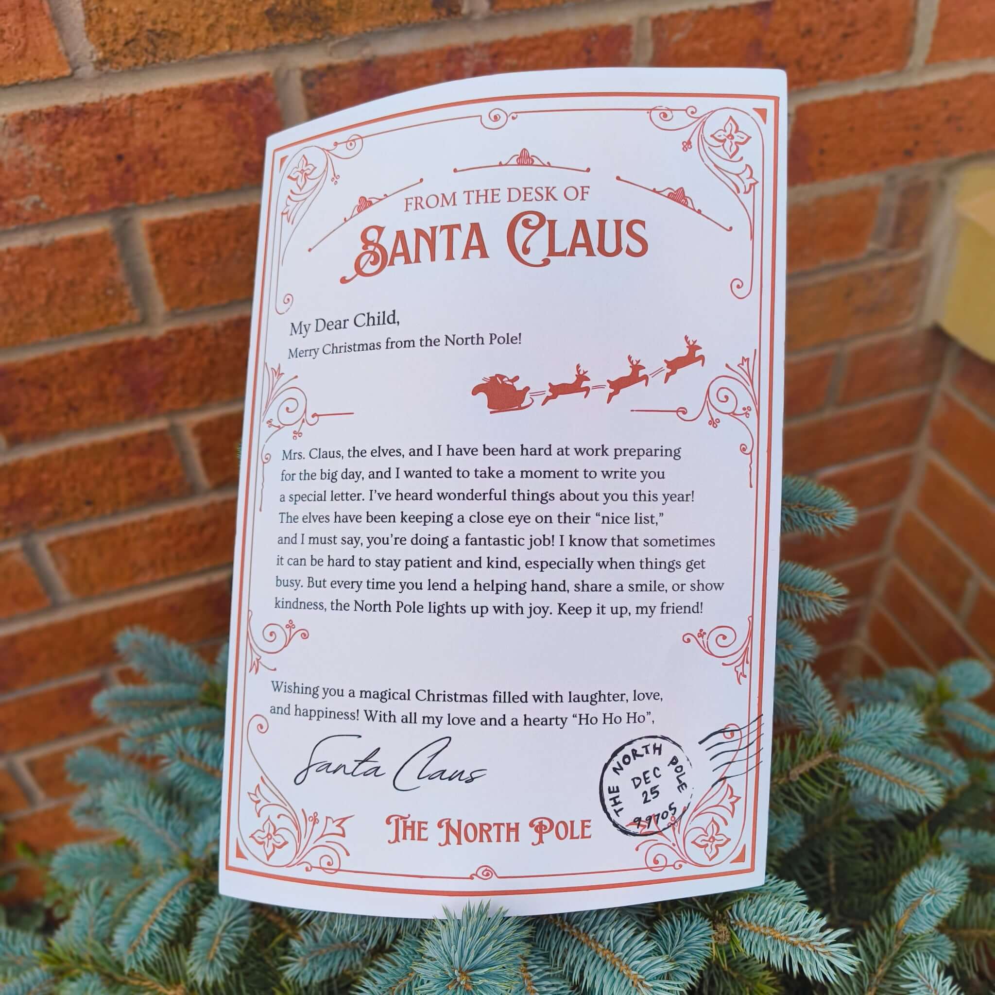 Personalised Santa letter from North Pole, featuring festive design and heartfelt message for children.