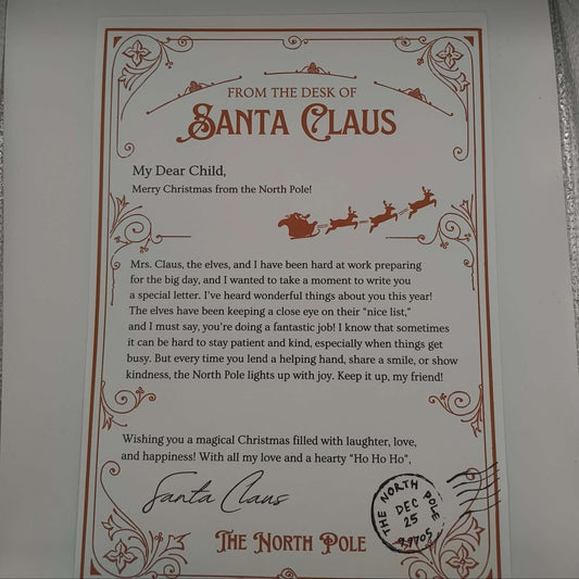 Personalised Santa letter from the North Pole with festive design and heartfelt message.
