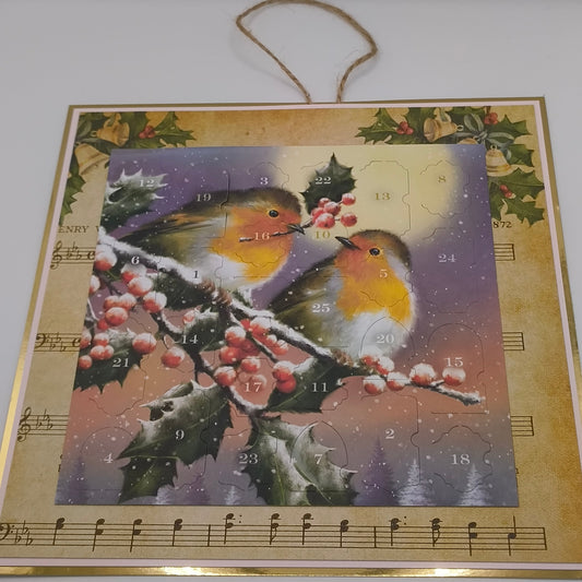 Robin Advent Calendar - Vintage Christmas Countdown with Holly & Berries