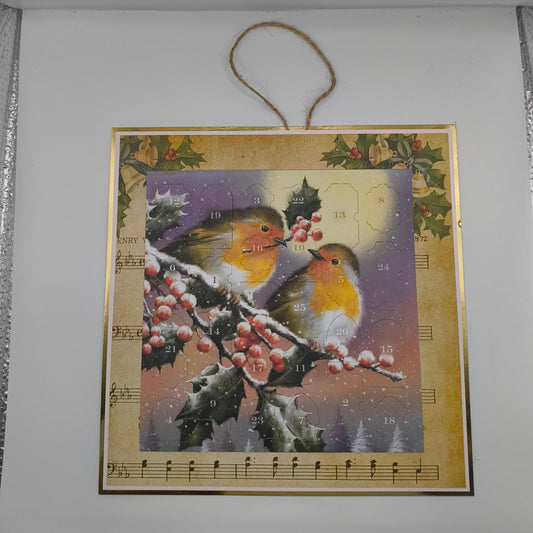Robin Advent Calendar - Vintage Christmas Countdown with Holly & Berries