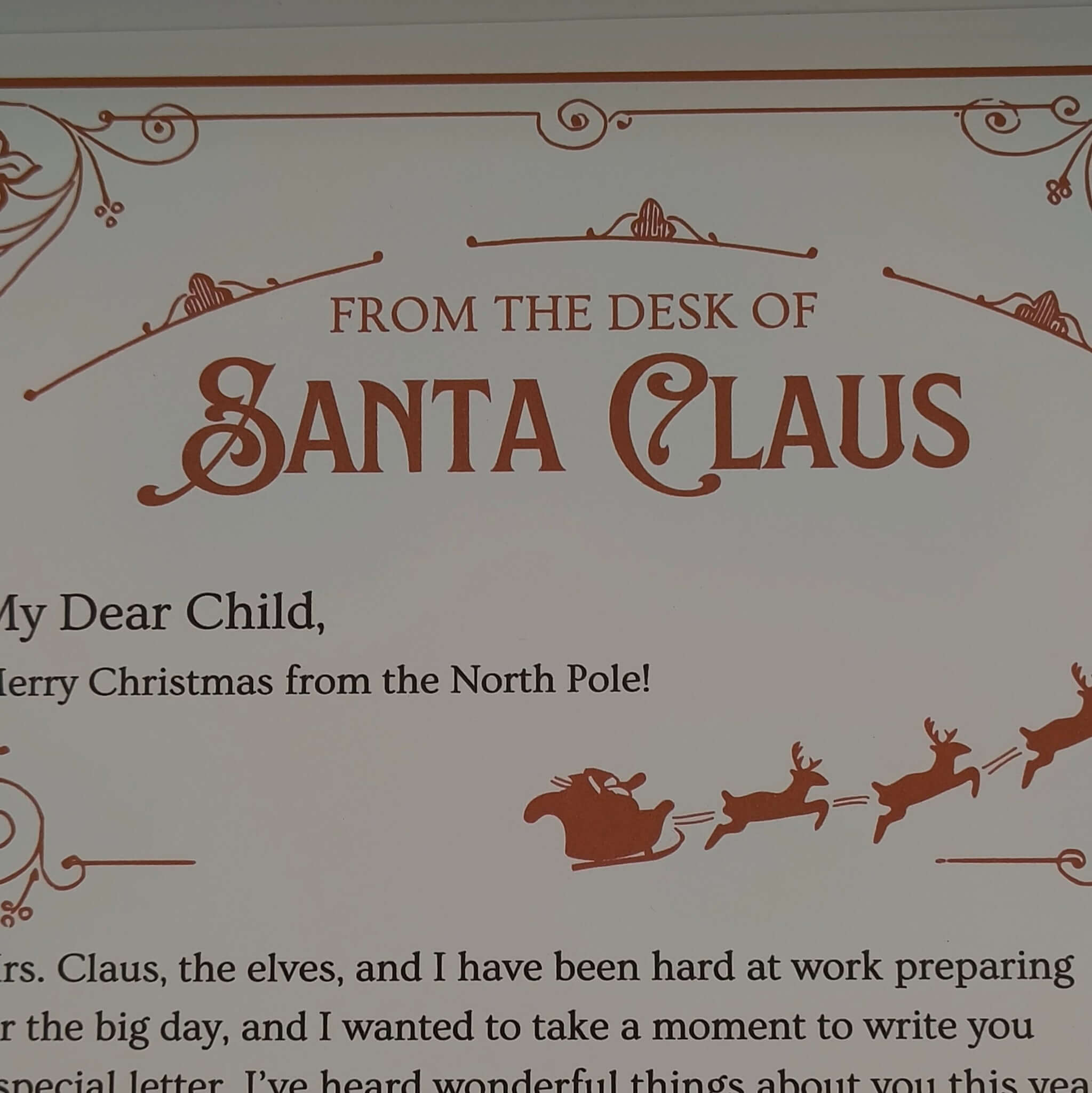 Personalised Santa letter showing festive design and message from Santa Claus, perfect Christmas keepsake.
