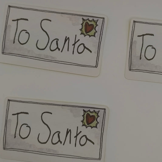 Rectangular “To Santa” Christmas stickers with hand-drawn style and holly stamp design