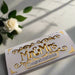 Handmade wedding money holder envelope with gold foiled Mr & Mrs design and Congratulations sentiment, elegant, layered card detail.