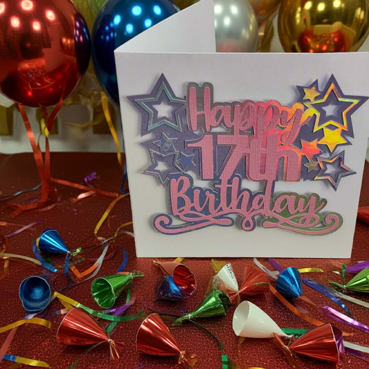 17th Birthday Card – Handmade Layered Stars Design for Teens
