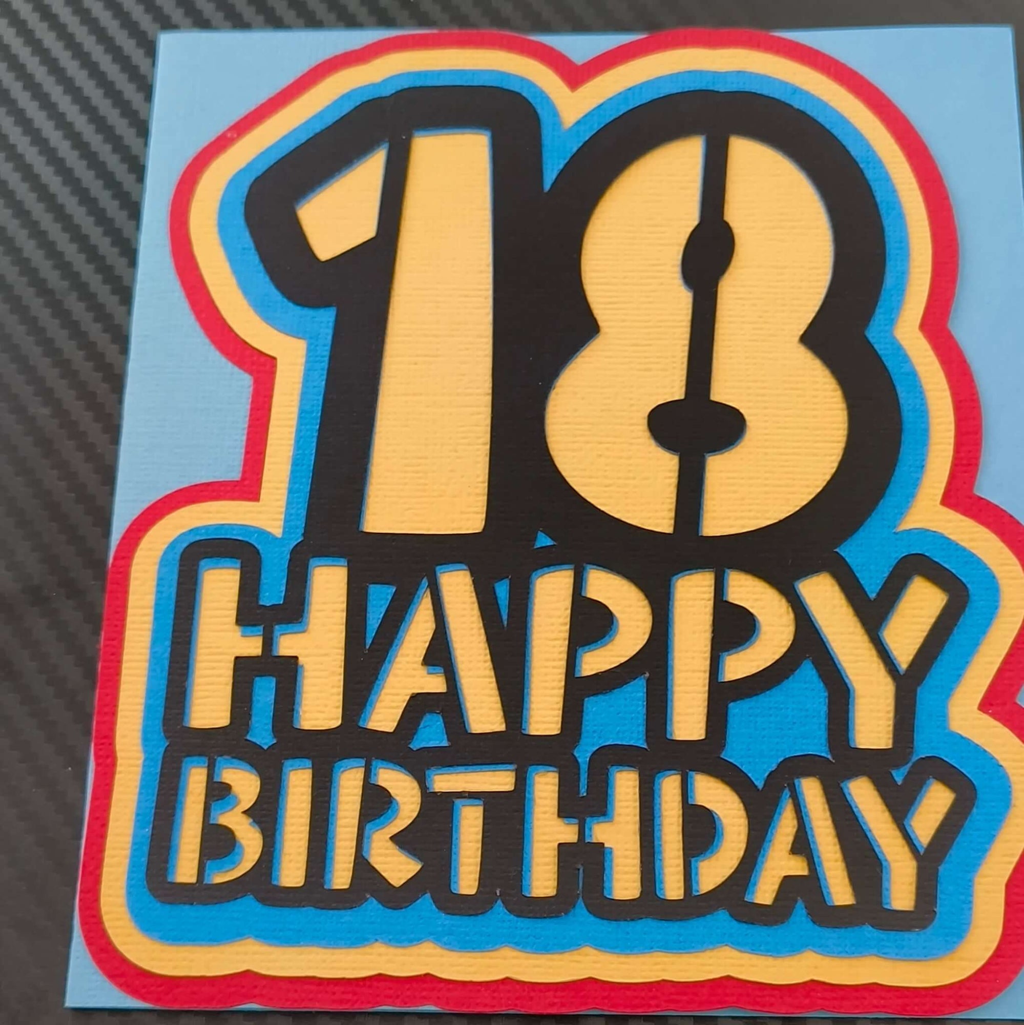 Colorful 18th birthday card featuring bold letters and vibrant design, perfect for celebrating a teen's milestone birthday.
