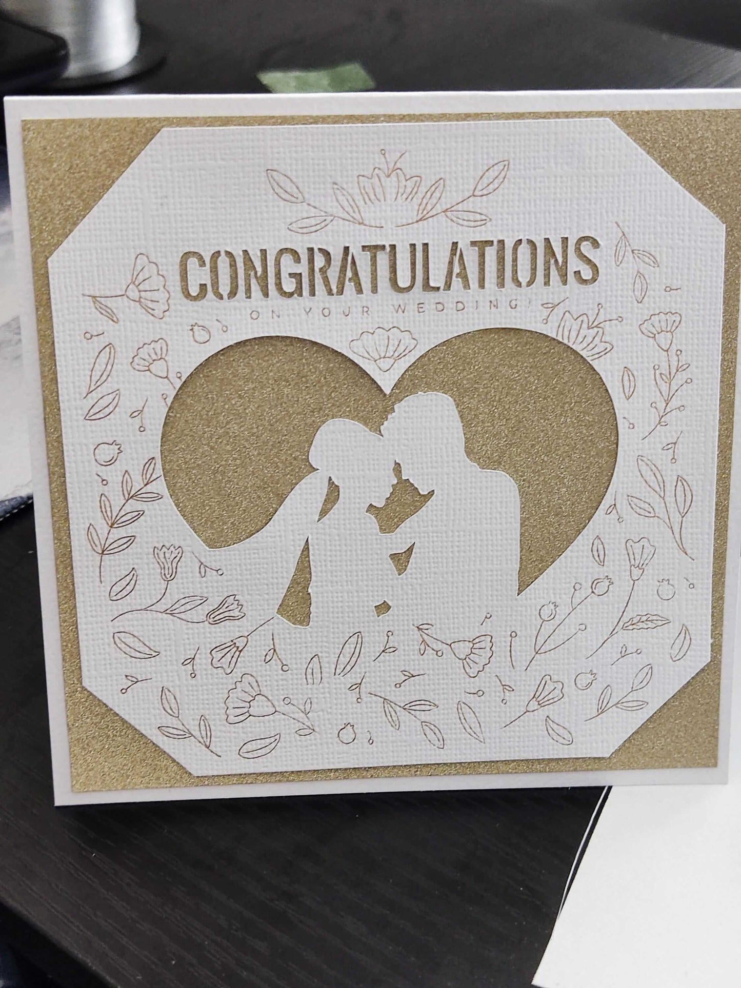 Gold Glitter Wedding Card, Handmade Luxury for Couple