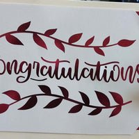Congratulations Card with burgundy leaf design for graduation or new job gift.