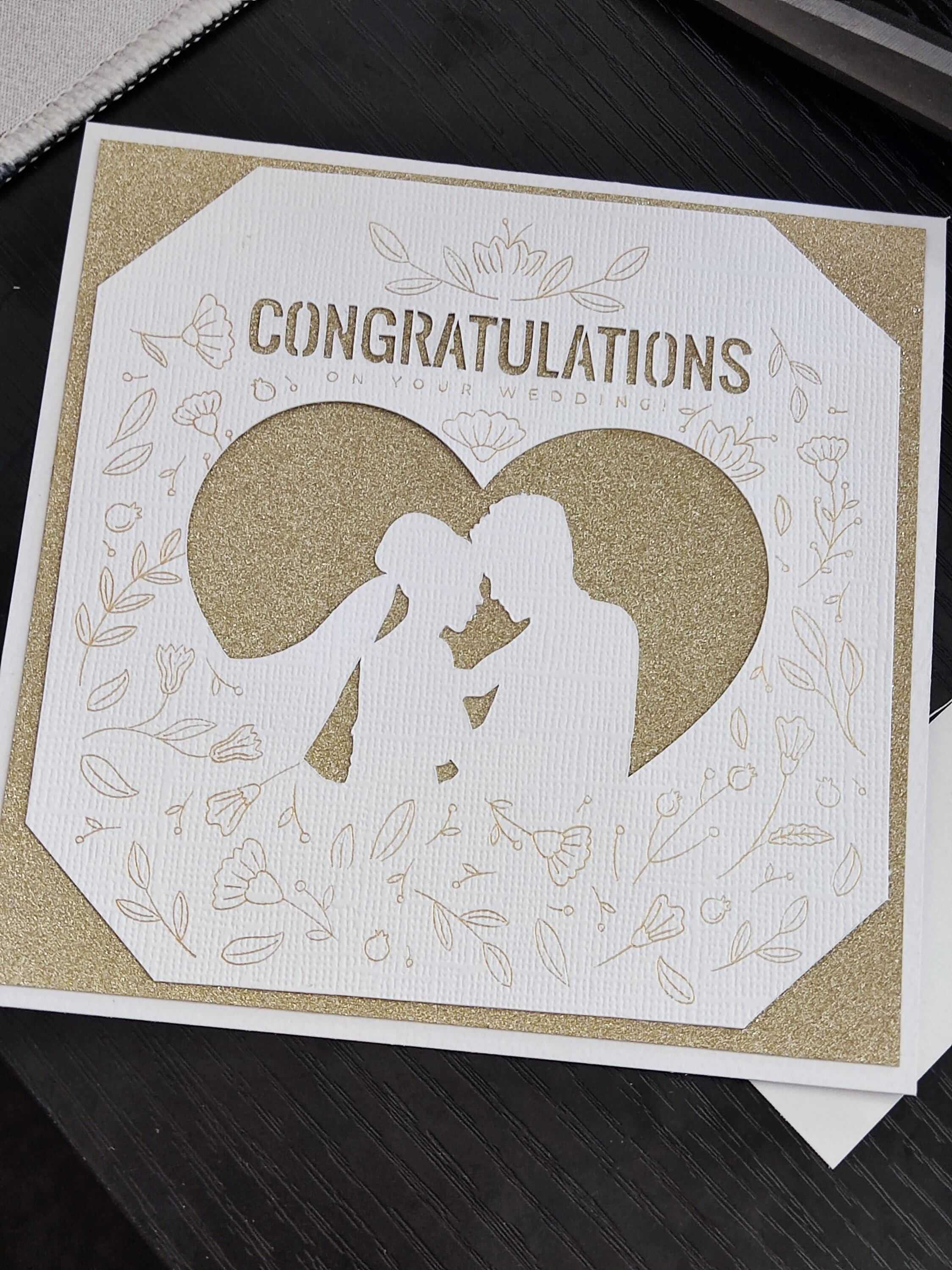 Gold Glitter Wedding Card, Handmade Luxury for Couple