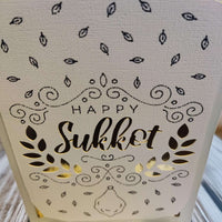 Happy Sukkot greeting card with intricate designs and gold accents, perfect for holiday celebrations.