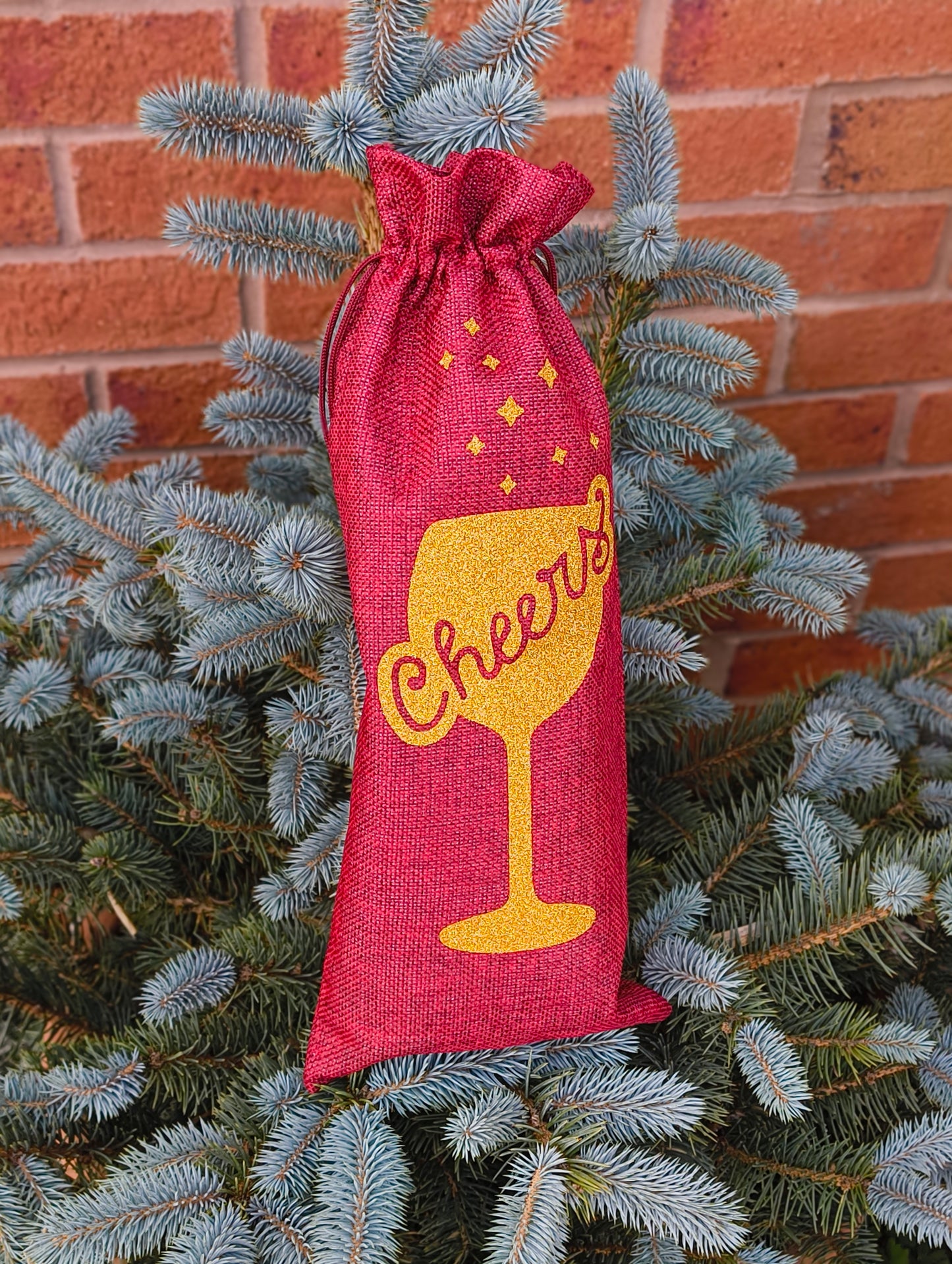 Personalised Wine Gift Bag - Custom Burlap Bottle Bag with Glitter Design
