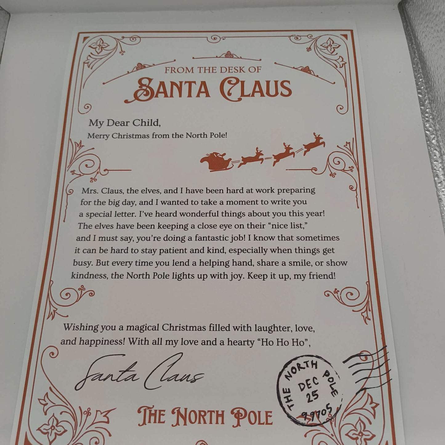 Personalised Santa letter from the North Pole with festive design and heartfelt message.