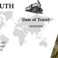 Bournemouth boarding pass themed keepsake card with train graphic, personalised names, and Carlton Hotel backdrop, ideal for anniversary or honeymoon gift.