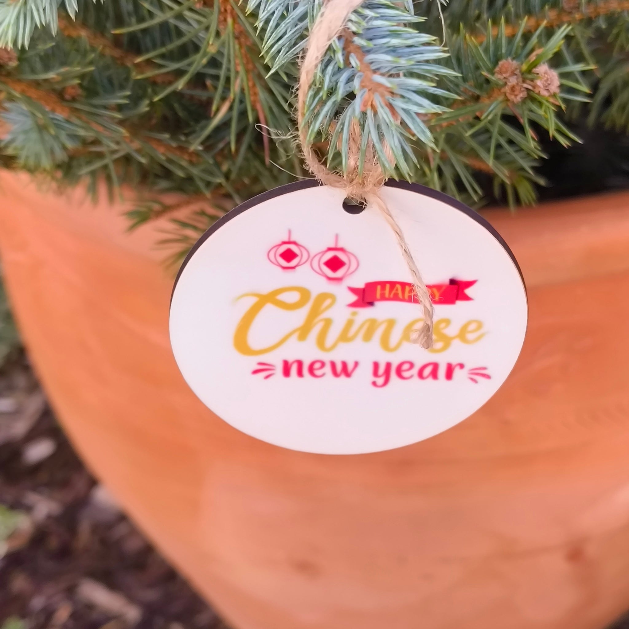 Happy Chinese New Year Ceramic Ornament - Red & Gold Decoration