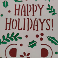 Christmas Happy Holidays card with layered cardstock and festive holly decoration.
