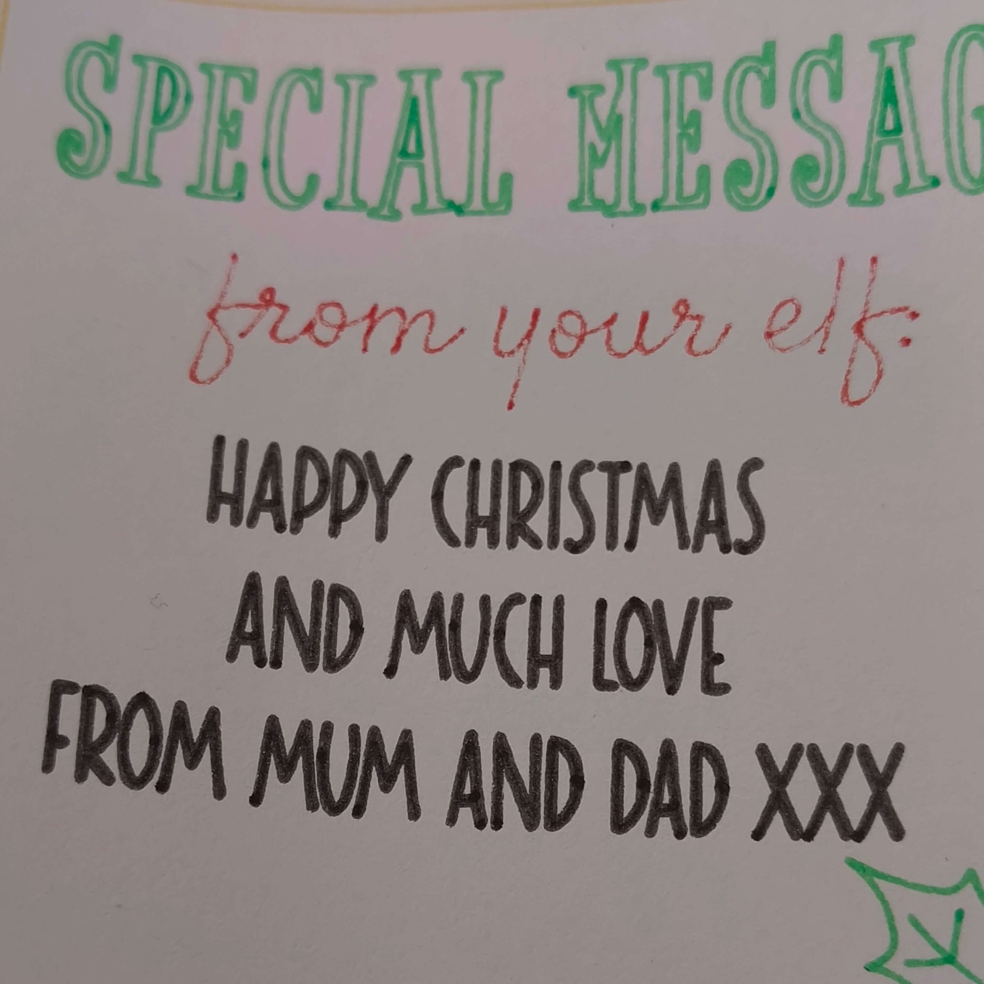 Personalised Elf Special Message Sticker for Christmas gifts, featuring hand-drawn holly and festive lettering