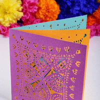 Personalised Diwali Greeting Card with colourful layered rangoli design, featuring intricate cut-out patterns.