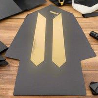 Elegant graduation gift card holder with black shirt design and gold foil tie accents, handmade for celebrating academic achievements.