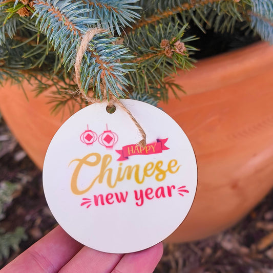 Happy Chinese New Year Ceramic Ornament - Red & Gold Decoration