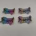 Set of four colourful “Happy Diwali” stickers in rainbow gradient designs with star accents displayed on a white background.