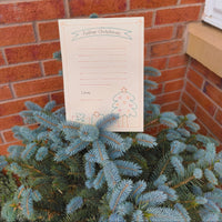 Cute Father Christmas letter paper with Christmas tree and presents illustration.