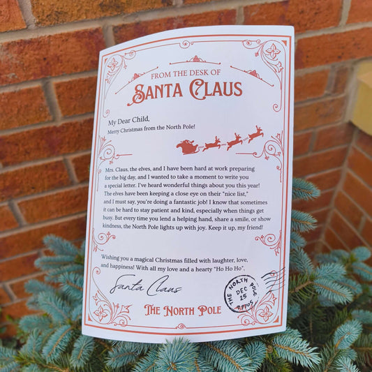 Personalised Santa letter from North Pole, featuring festive design and heartfelt message for children.
