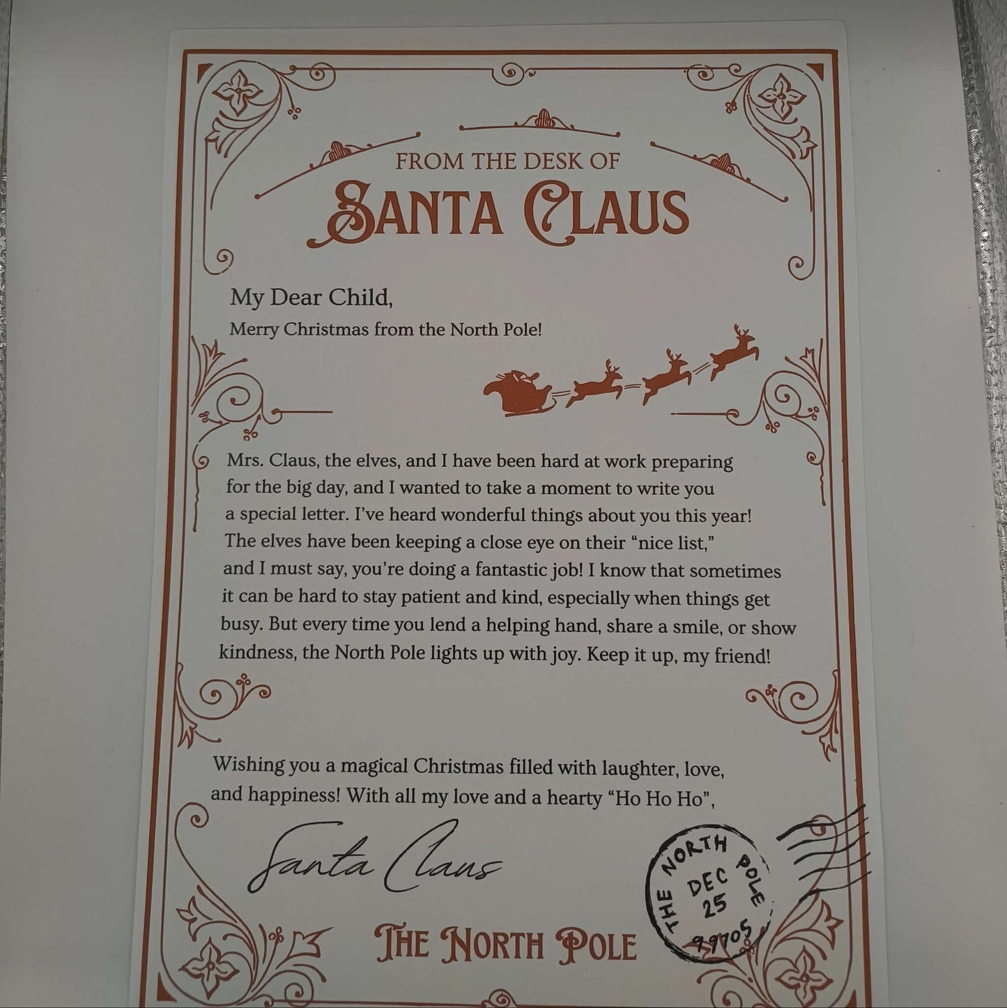 Personalised Santa letter from the North Pole with festive design and heartfelt message.