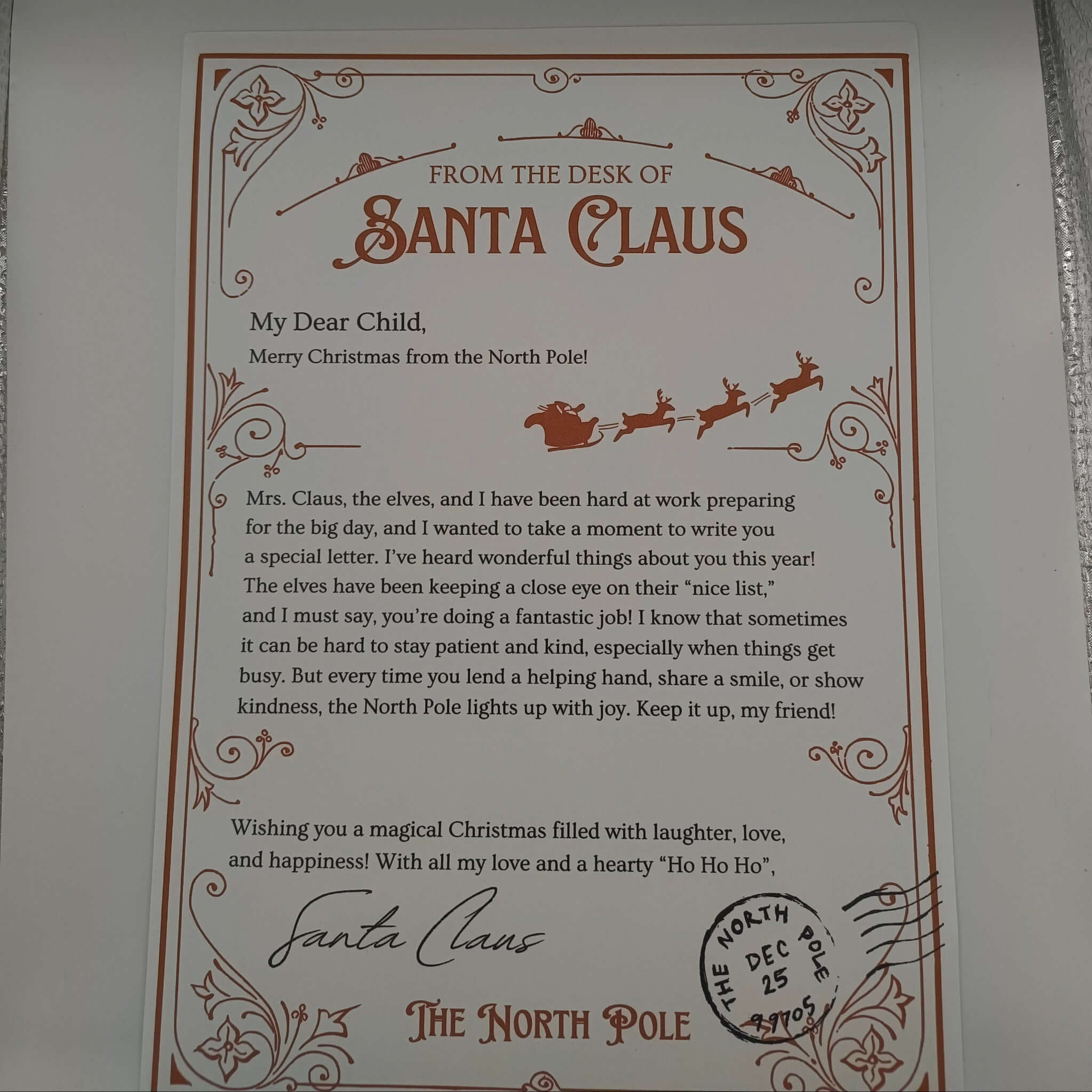 Personalised Santa letter from the North Pole with festive design and heartfelt message.