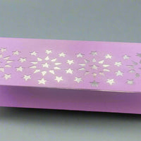 Handmade purple money holder crafted from textured cardstock, featuring a silver foiled starburst design, displayed on a soft grey background.