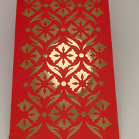 Red money envelope with intricate gold foil floral cut-out design