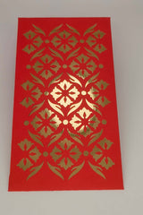 Red money envelope with intricate gold foil floral cut-out design