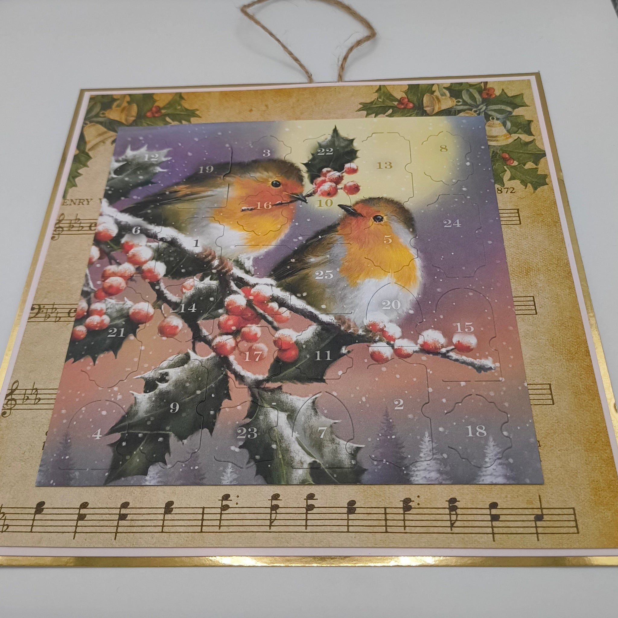 Robin Advent Calendar - Vintage Christmas Countdown with Holly & Berries