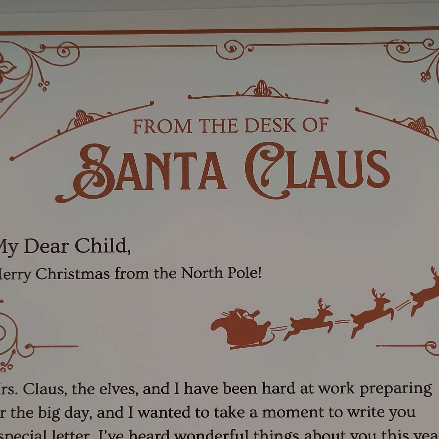 Personalised Santa letter showing festive design and message from Santa Claus, perfect Christmas keepsake.